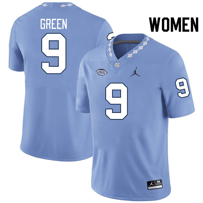 Women #9 Javarius Green North Carolina Tar Heels College Football Jerseys Stitched-Carolina Blue